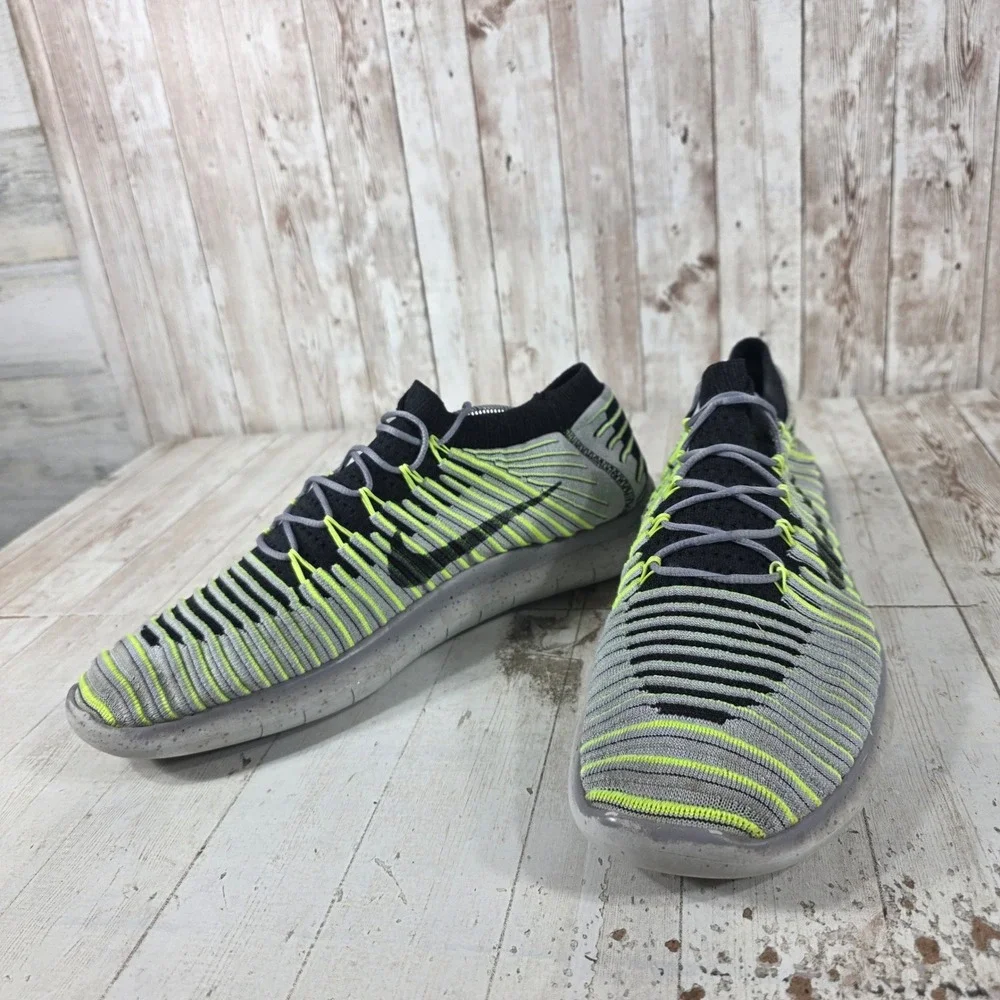 Nike Free RN Motion Flyknit Mens Running Shoes Grey Volt 834584-007